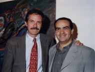 Junto al paleontólogo Fernando Novas, durante la presentación de "Penúltima geografía de Valdés". Noviembre, 1999.