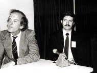 Junto a Roger Payne durante la Primera Reunión de Expertos en Mamíferos Acuáticos de América del Sur. Buenos Aires, Junio, 1984.