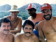 Junto a Steve Leatherwood y el resto de la tripulación durante una navegación por el Océano Índico. Febrero, 1987.